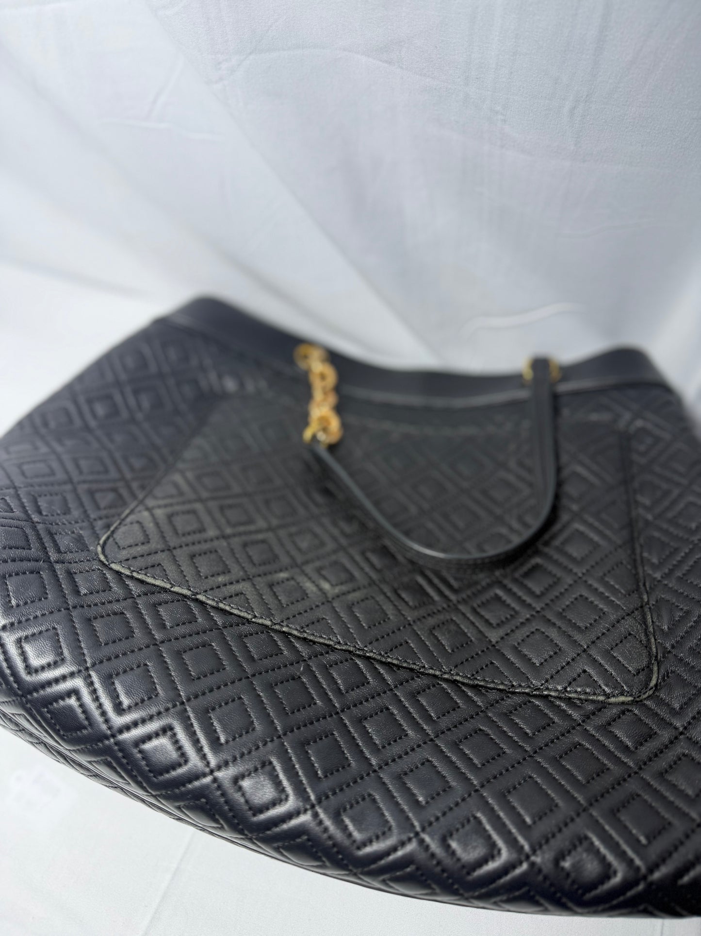 Tory Burch Black Qulited Leather Fleming Tote Bag