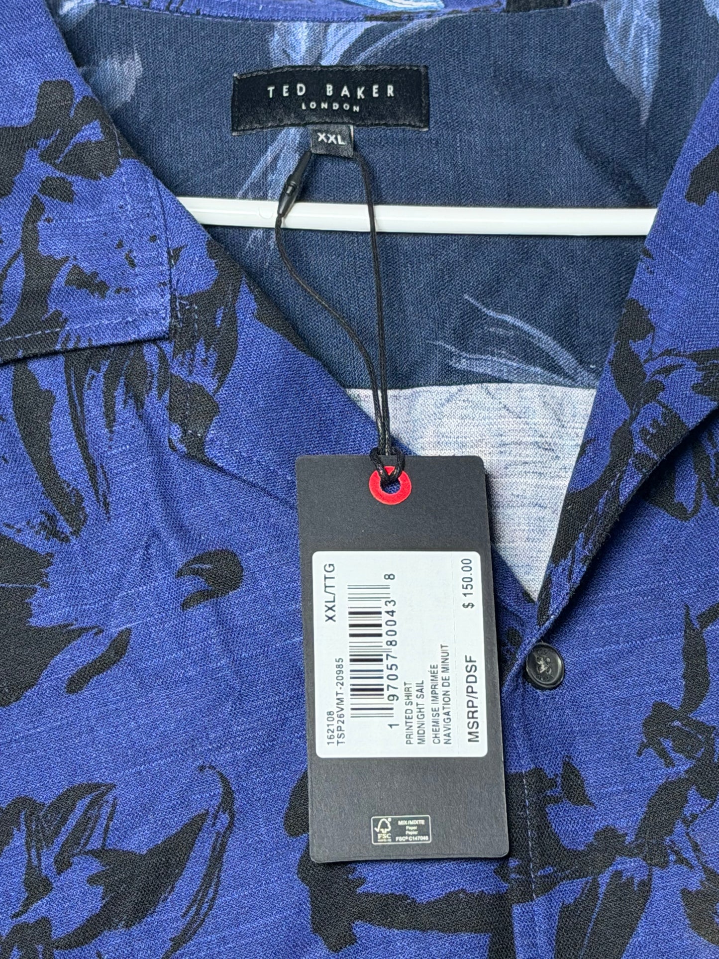 Ted Baker Mens Short Sleeve Button Down Black and Blue Shirt Brand New