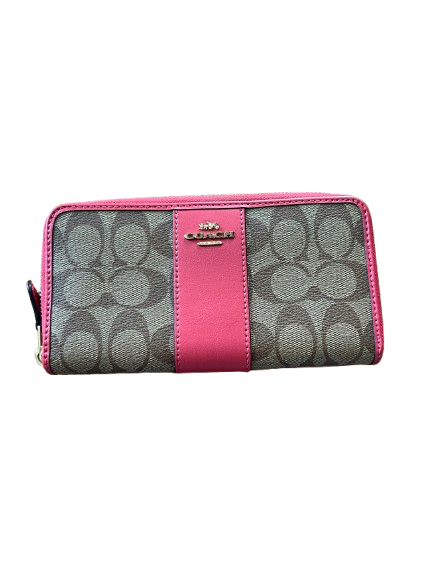 Coach Pink/Tan Accordion Zip Wallet