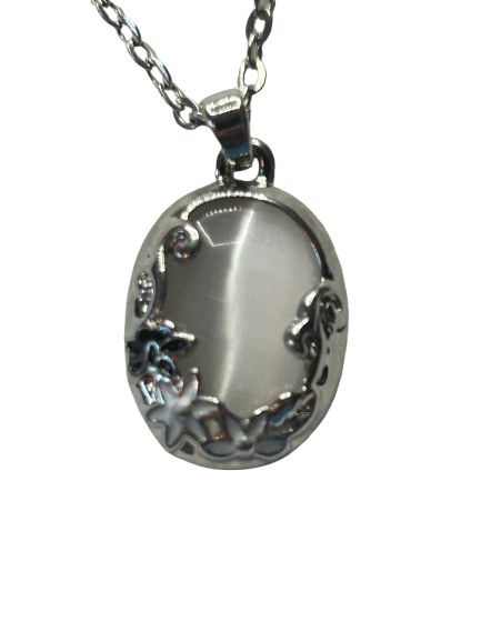 Silver Oval White Stone Necklace