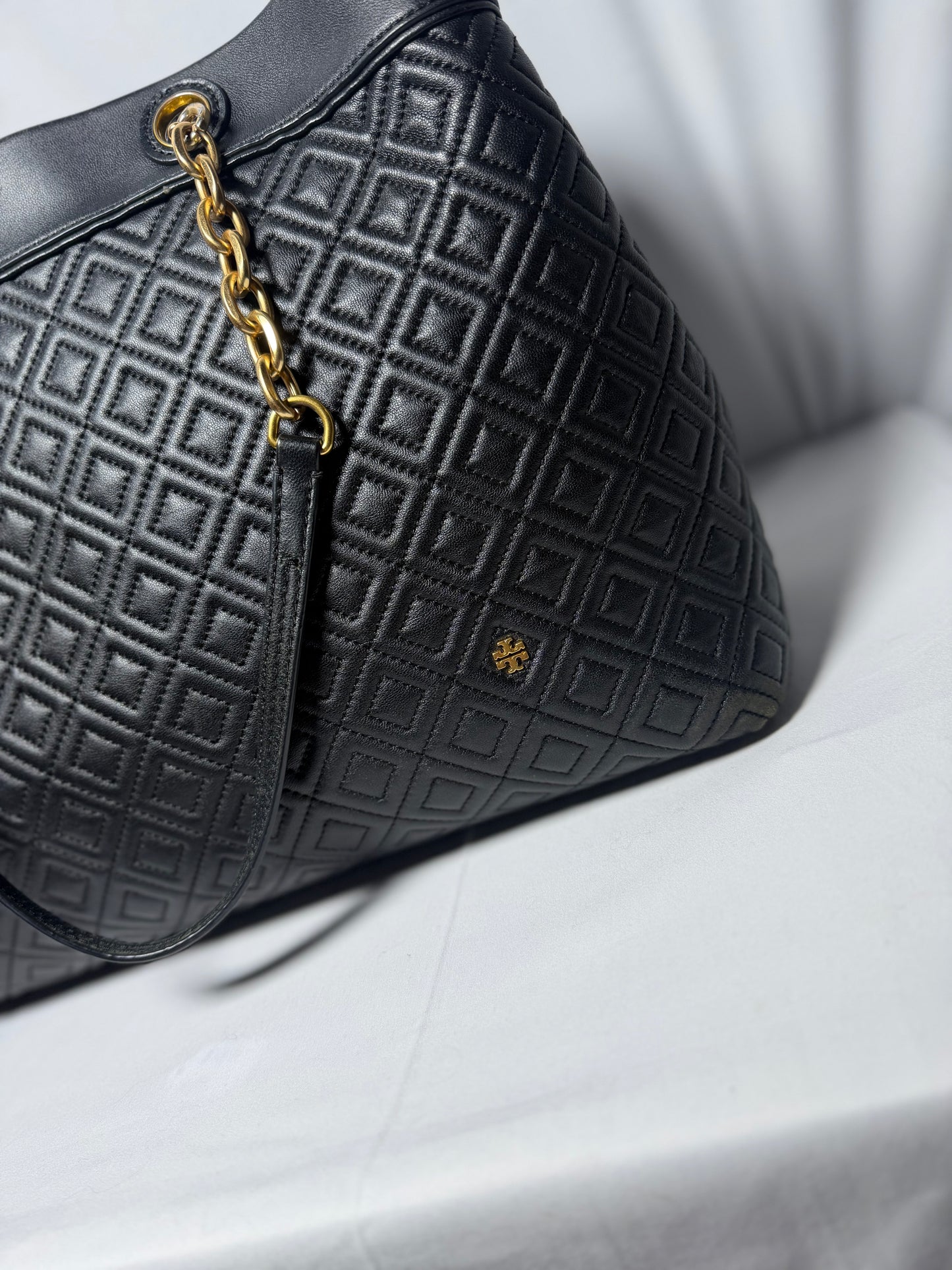 Tory Burch Black Qulited Leather Fleming Tote Bag