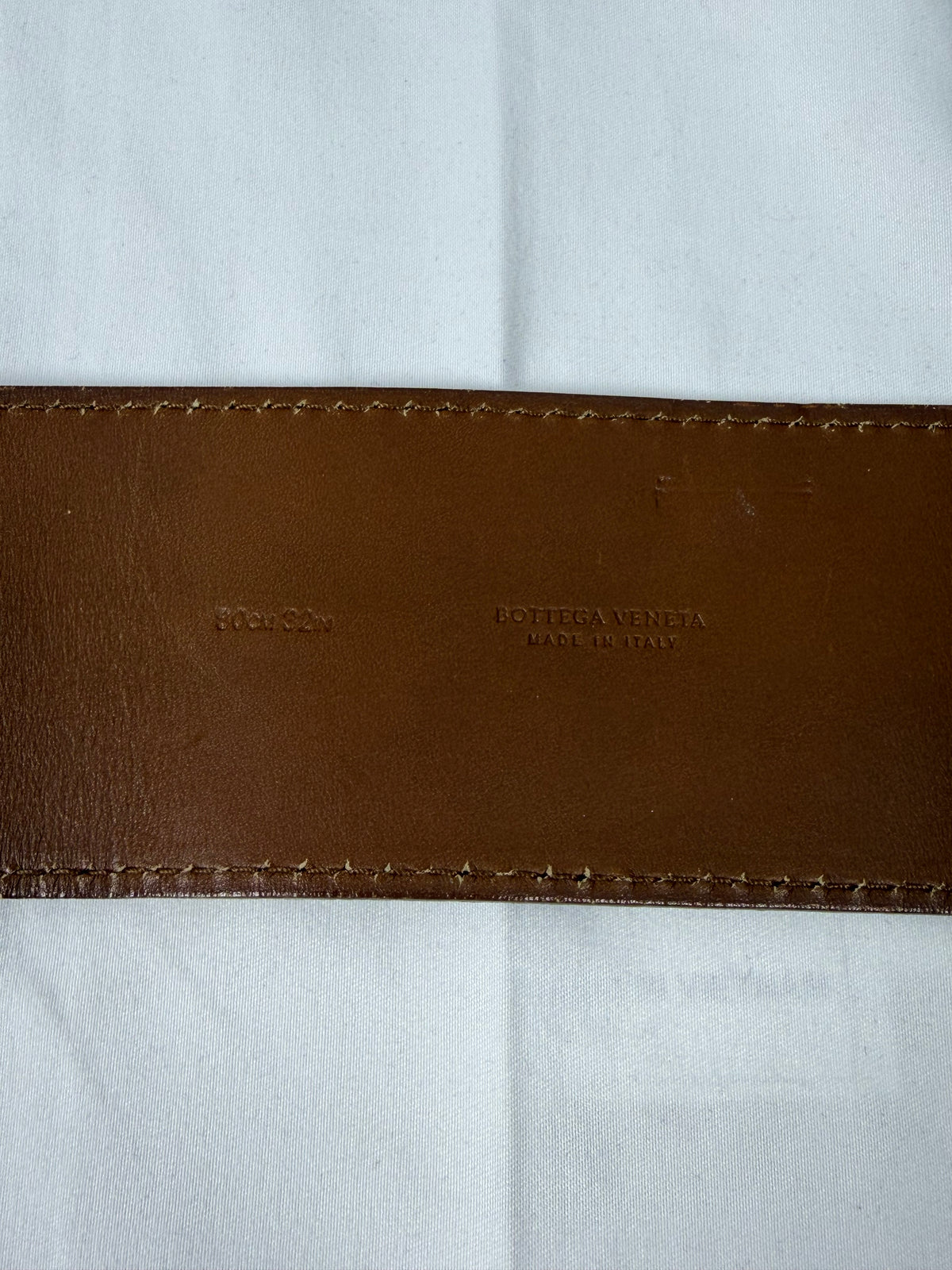 Bottega Veneta Brown Leather Belt with Silver Buckle