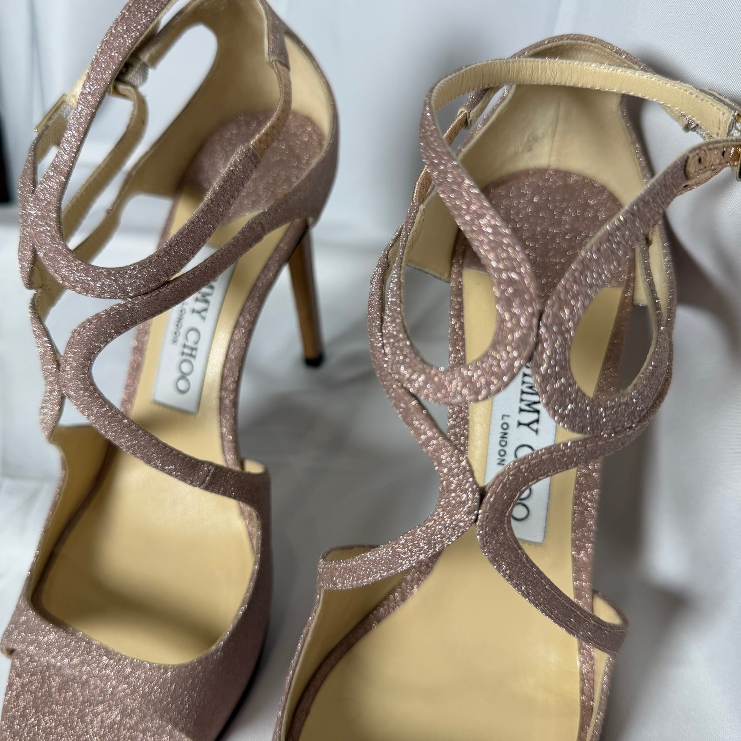 Jimmy Choo Rose Gold Glitter Heels