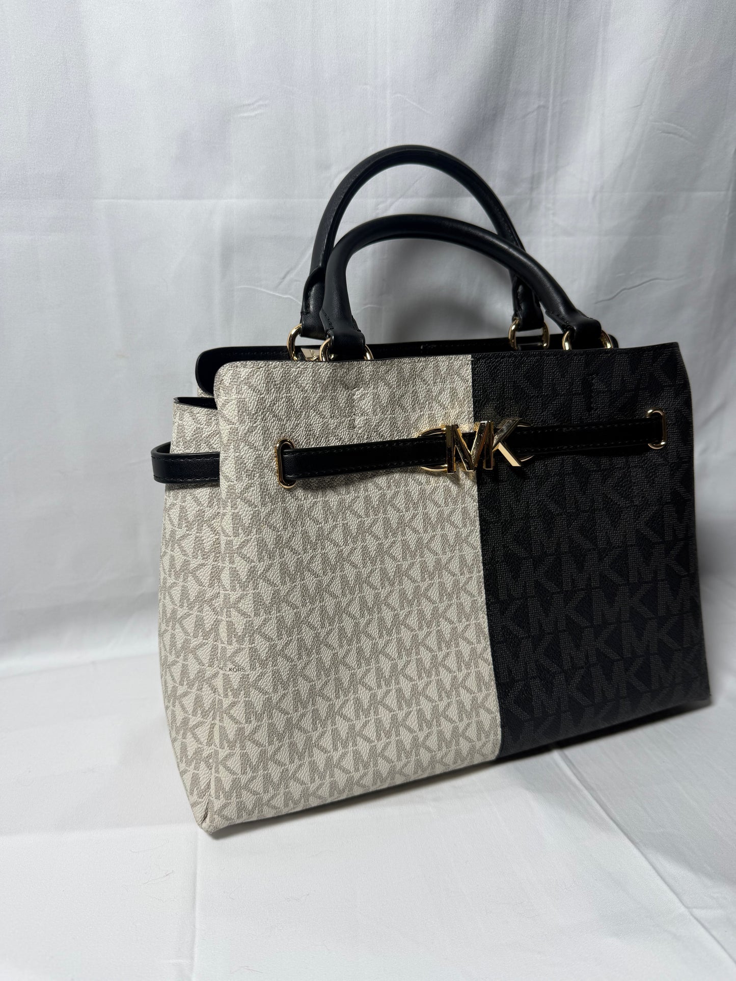 Michael Kors Black and White Color Block Handbag with Crossbody