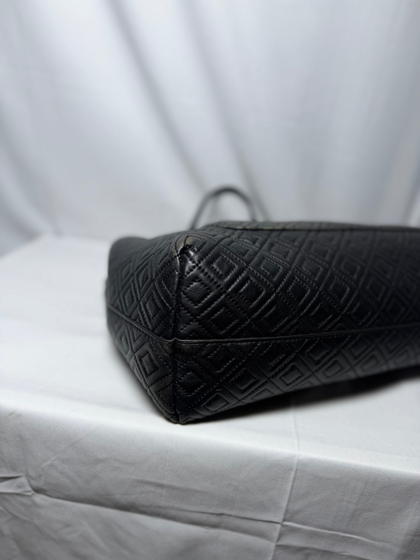 Tory Burch Black Qulited Leather Fleming Tote Bag