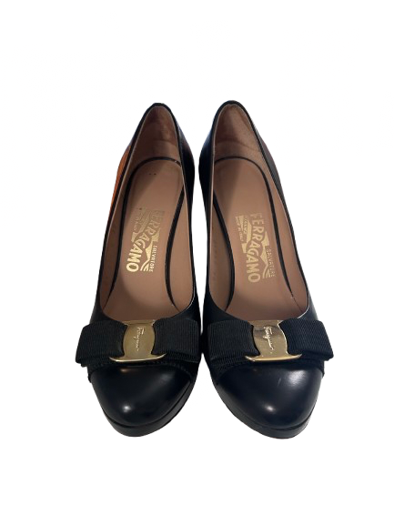 Salvatore Ferragamo Black Wedged Heels with Bows