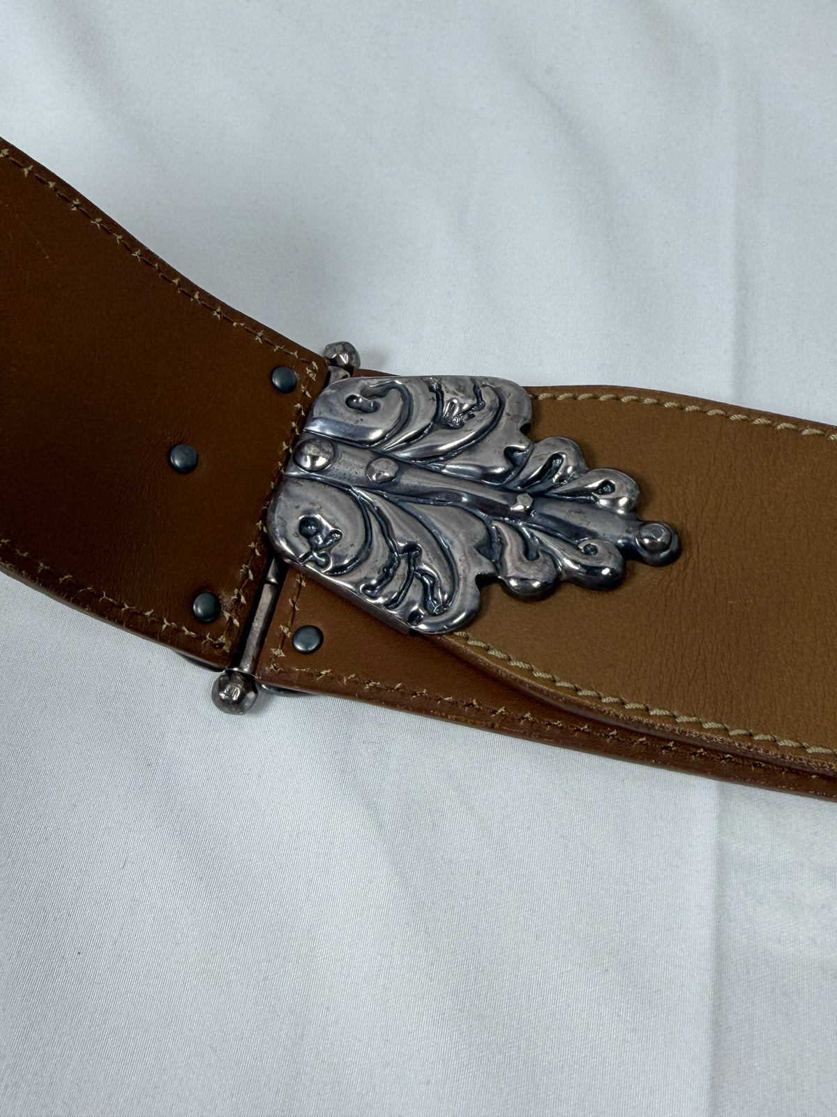 Bottega Veneta Brown Leather Belt with Silver Buckle