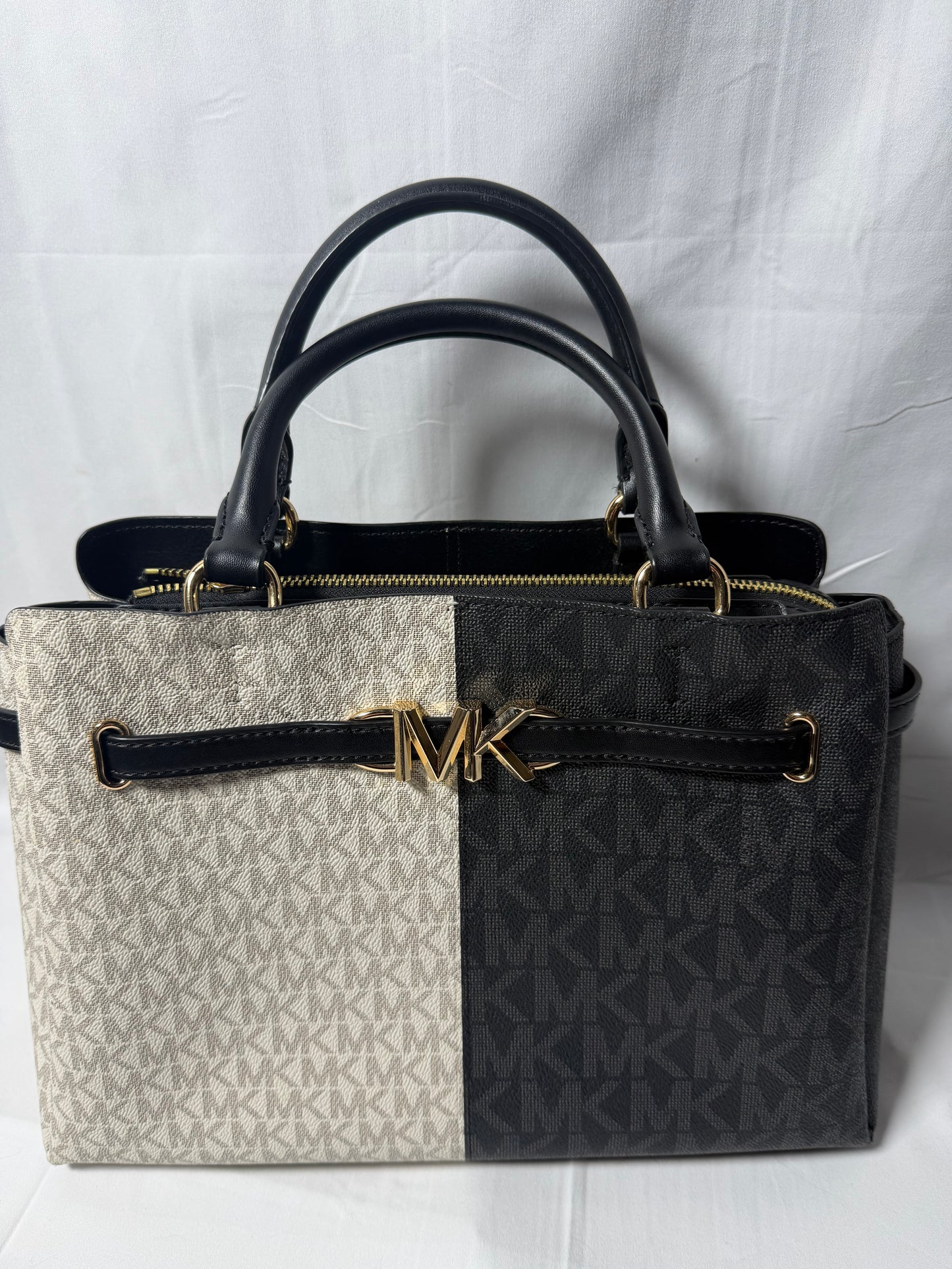 Michael Kors Black and White Color Block Handbag with Crossbody