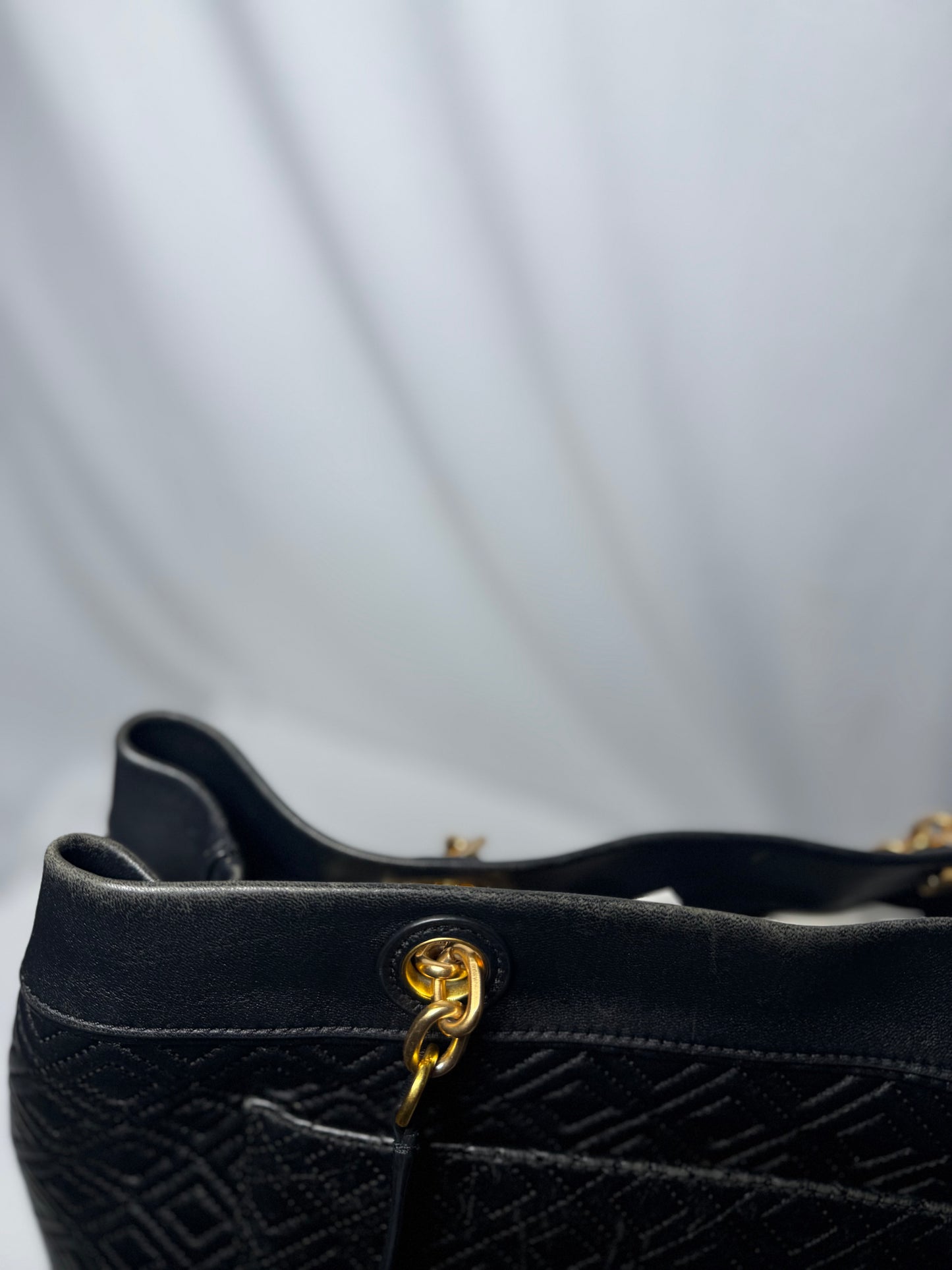 Tory Burch Black Qulited Leather Fleming Tote Bag