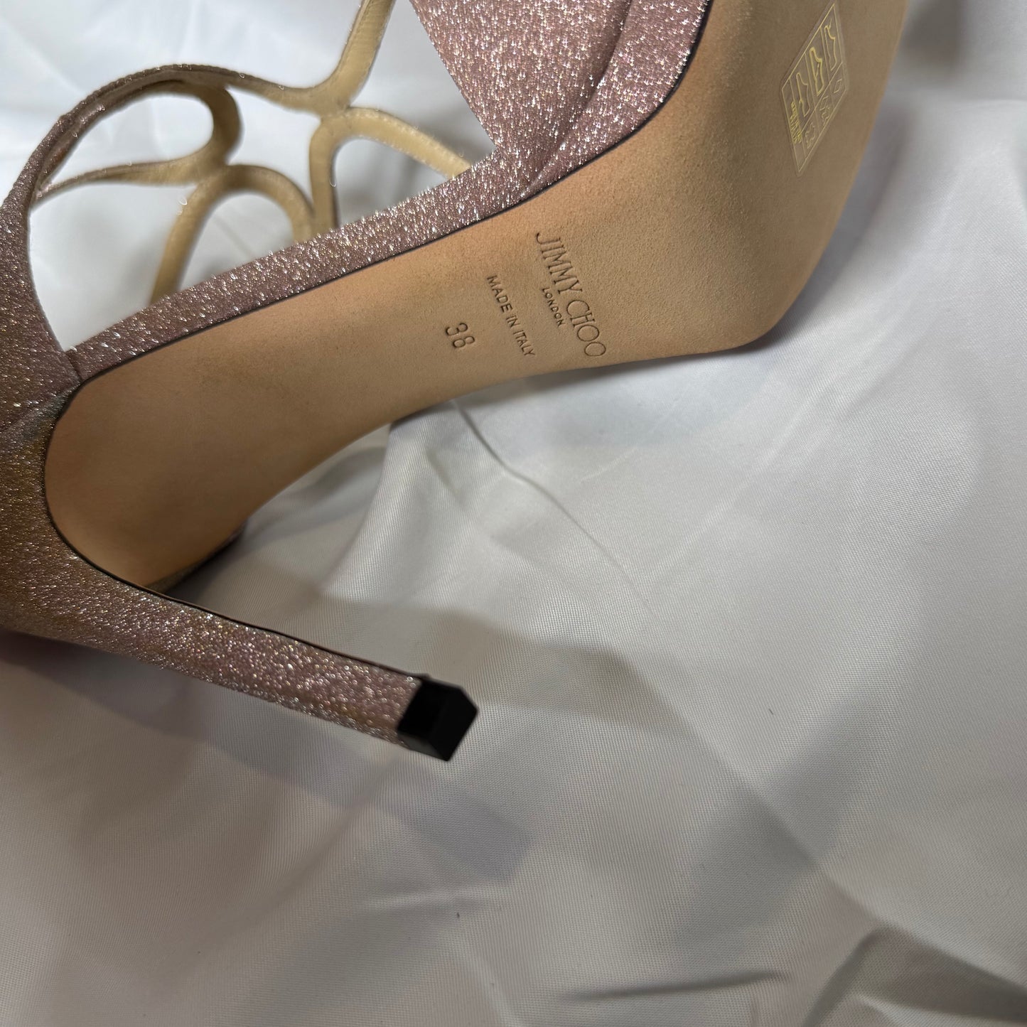 Jimmy Choo Rose Gold Glitter Heels