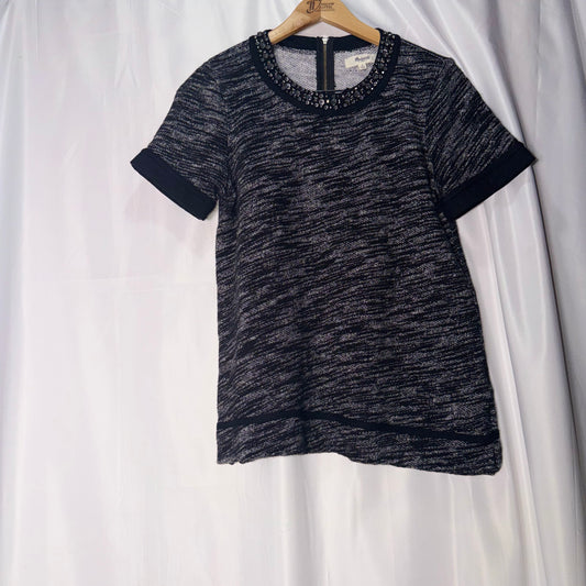 Madewell Grey and Black Rhinestones Neckline Top