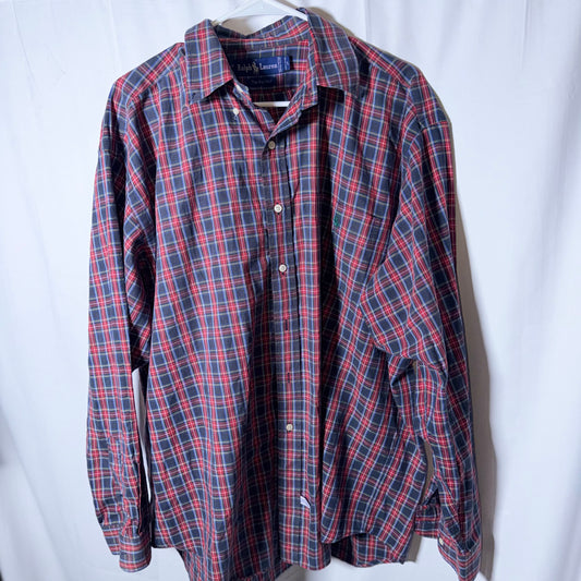 Ralph Lauren Red and Charcoal Plaid Button Down