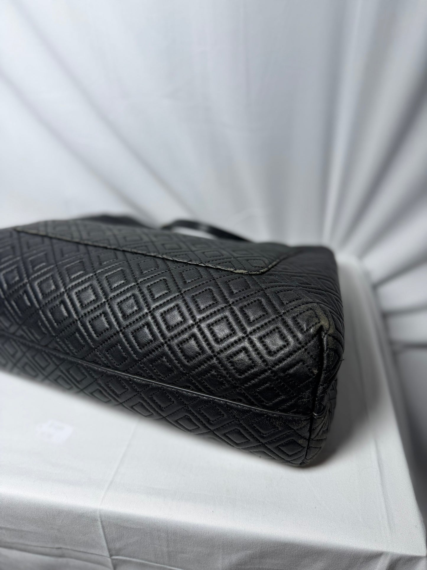 Tory Burch Black Qulited Leather Fleming Tote Bag