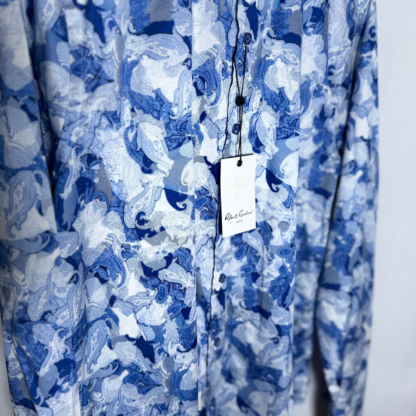 Robert Graham Blue and White Paisley Button Down Brand New
