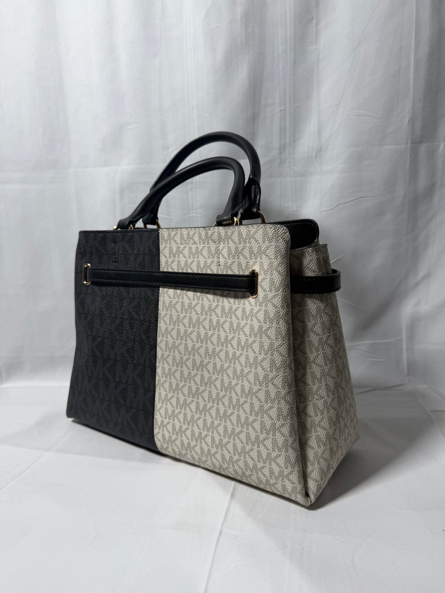 Michael Kors Black and White Color Block Handbag with Crossbody