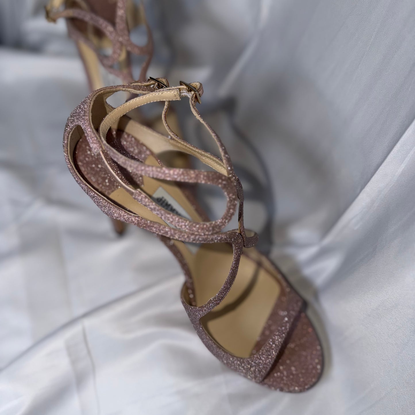 Jimmy Choo Rose Gold Glitter Heels