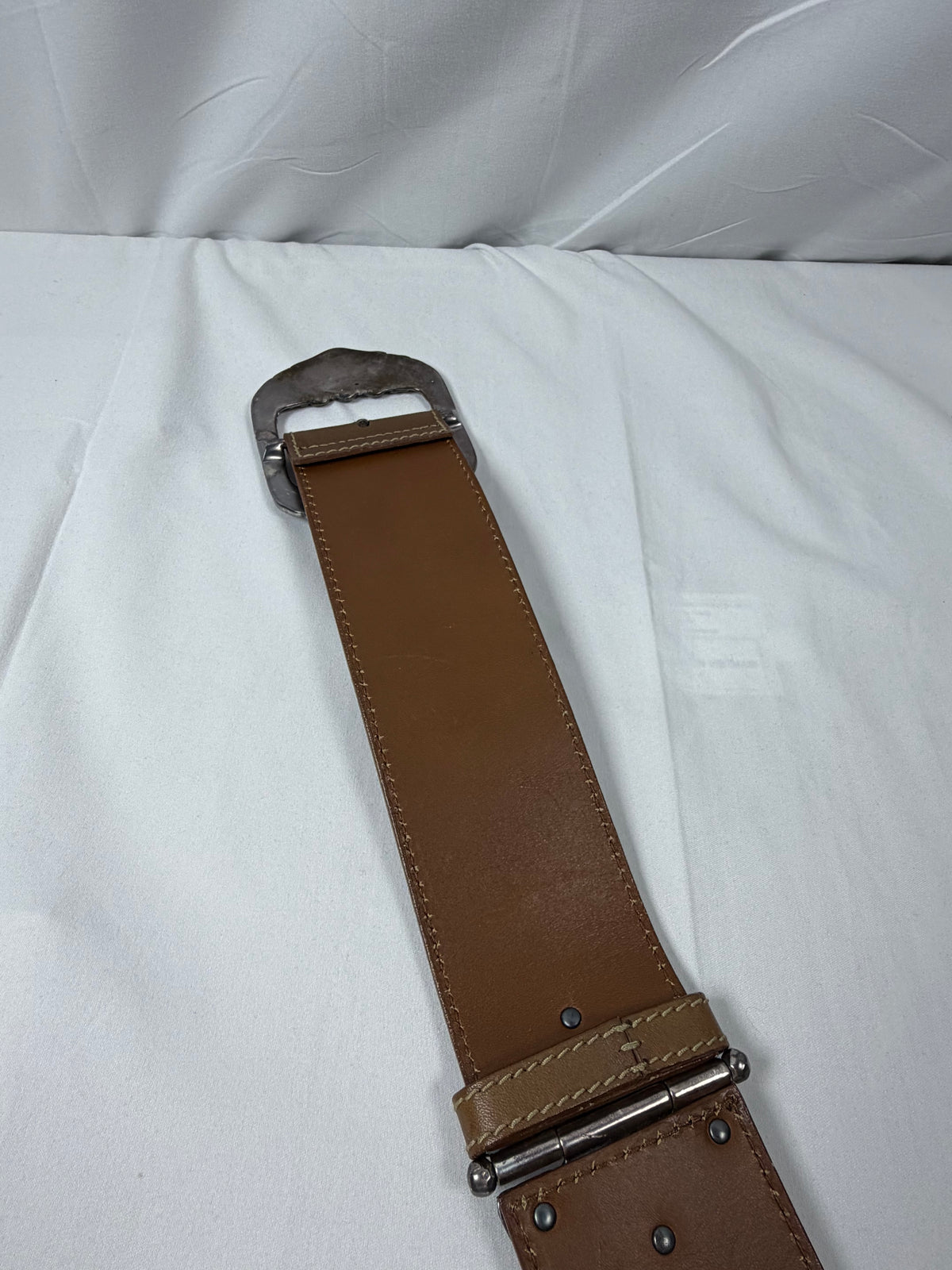 Bottega Veneta Brown Leather Belt with Silver Buckle