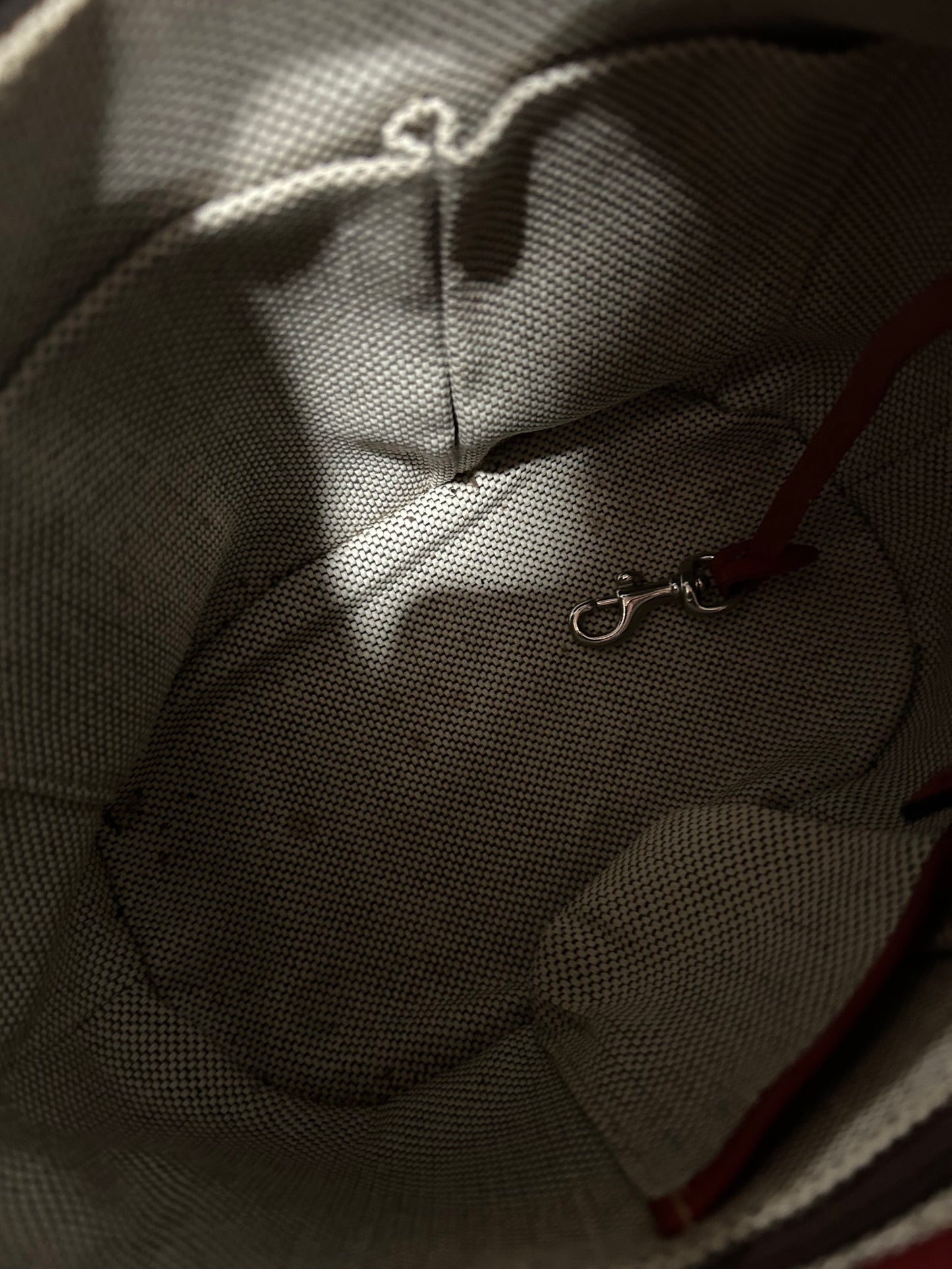 Dooney and Bourke Grey and Red Canvas Hobo Bucket Bag