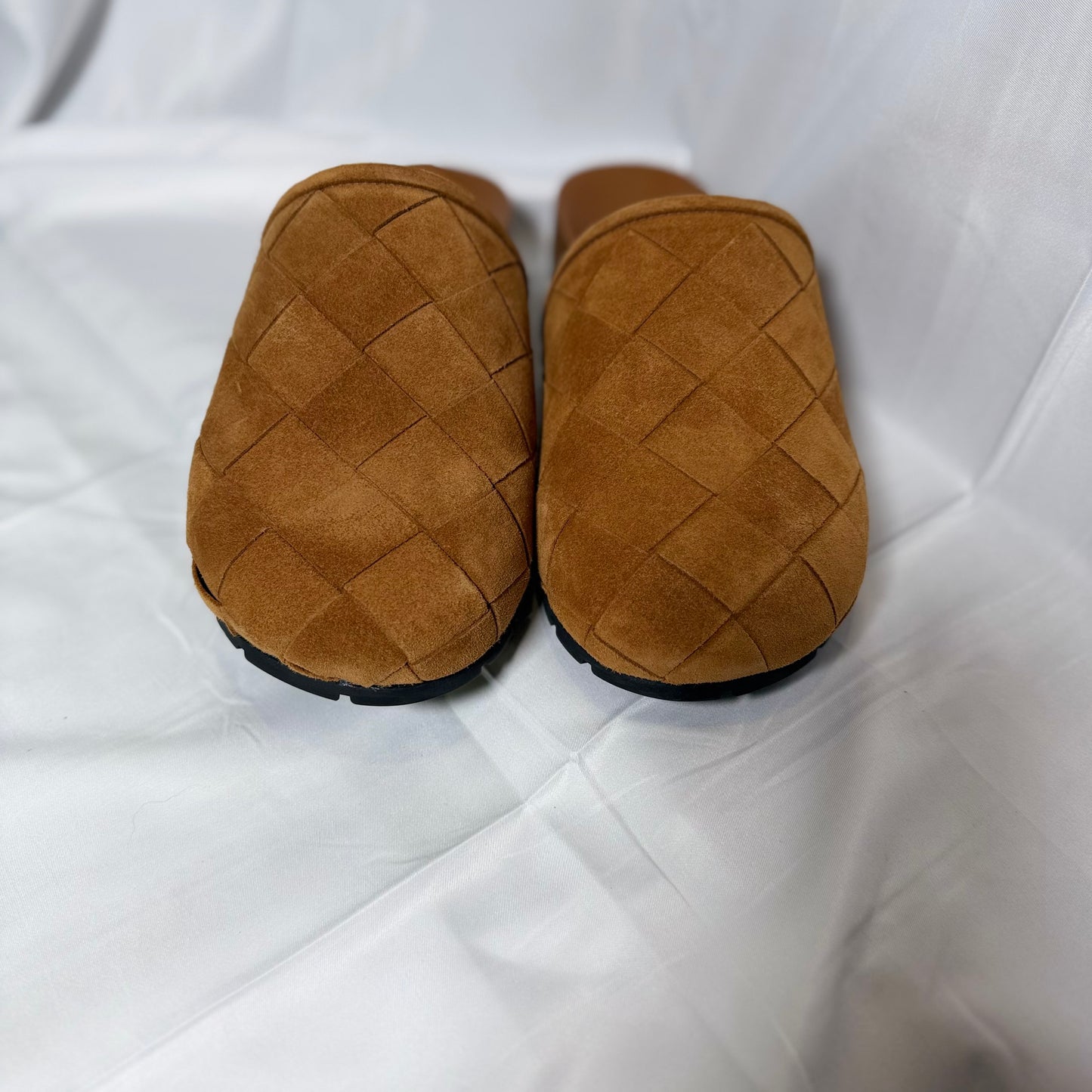 Bottega Veneta Tan Suede Woven Slide Mules Size 36