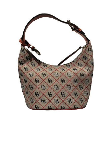 Dooney and Bourke Grey and Red Canvas Hobo Bucket Bag