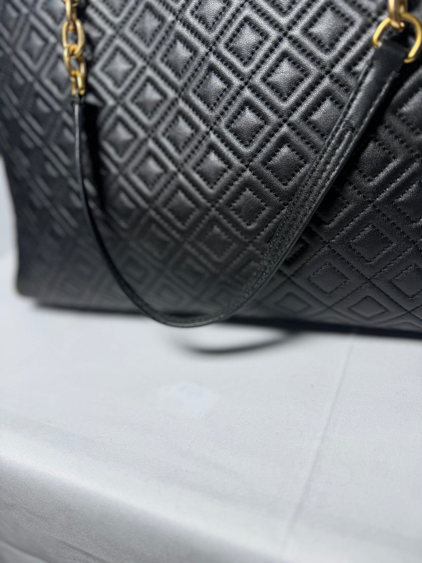Tory Burch Black Qulited Leather Fleming Tote Bag
