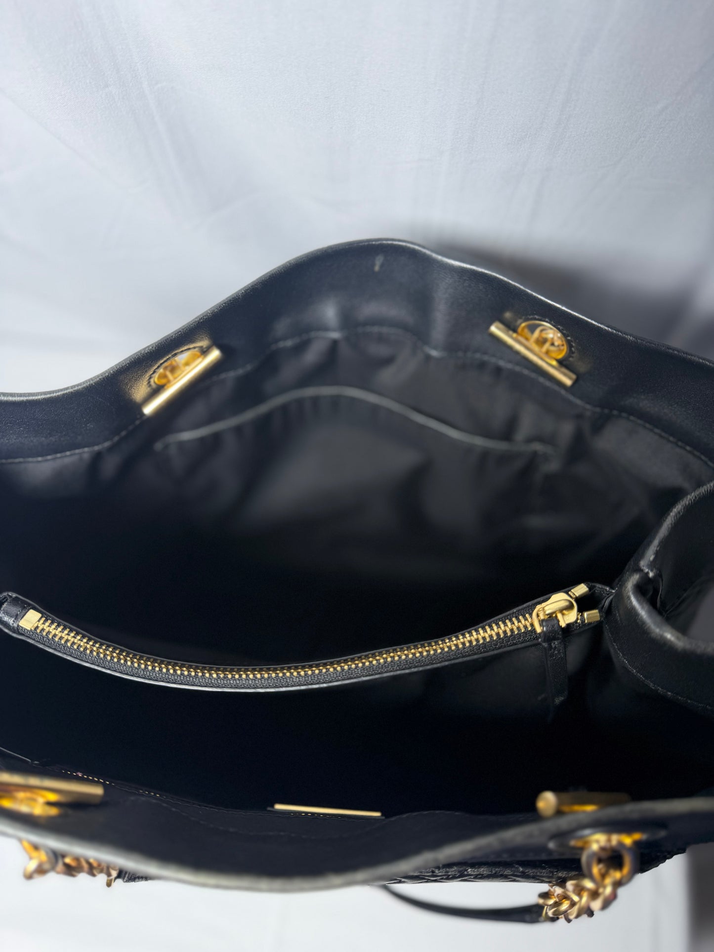 Tory Burch Black Qulited Leather Fleming Tote Bag