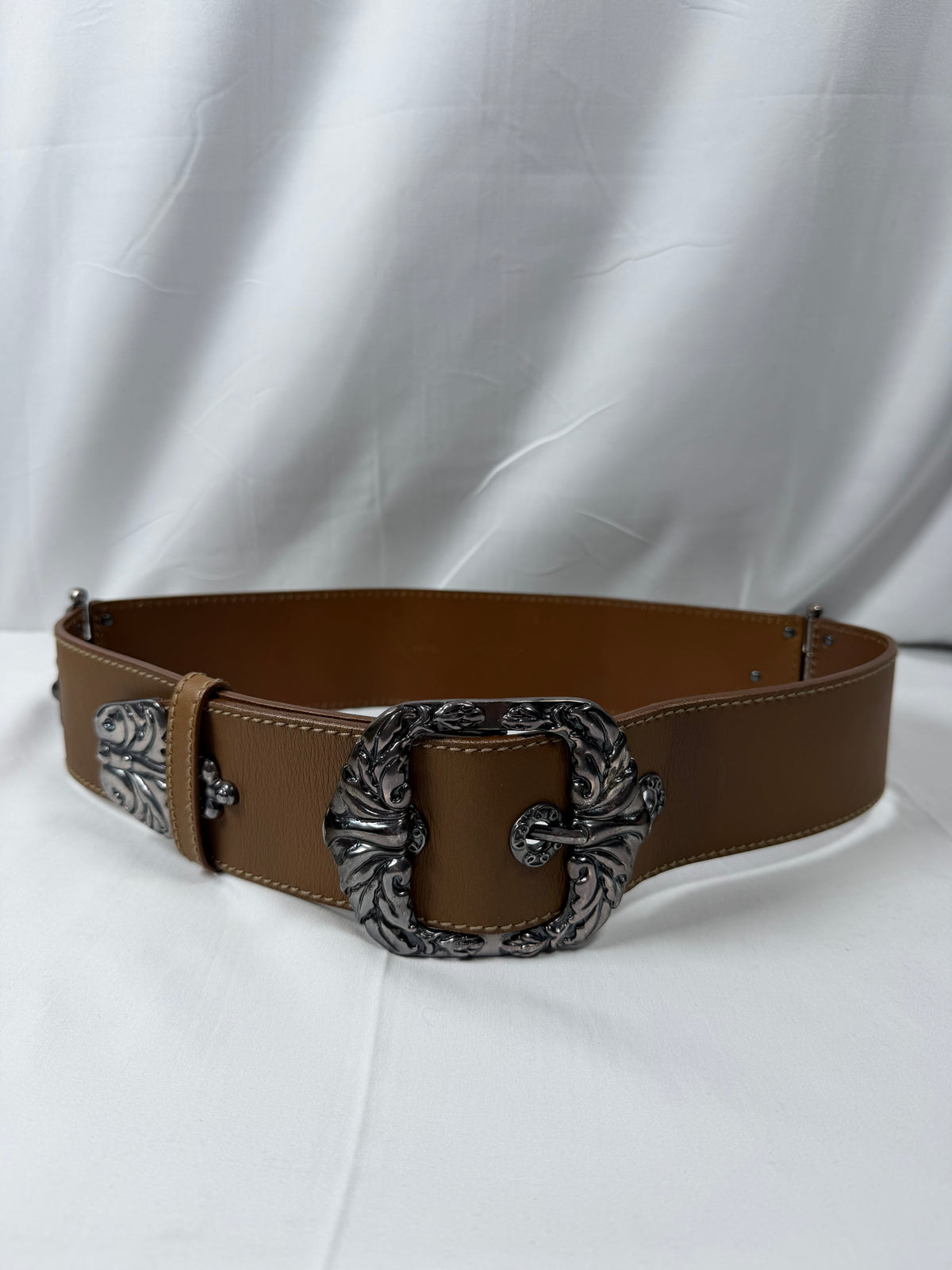 Bottega Veneta Brown Leather Belt with Silver Buckle