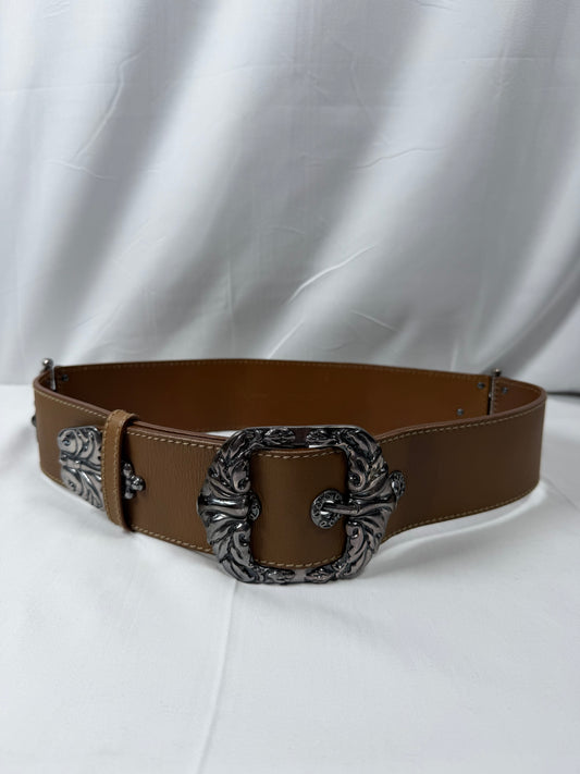 Bottega Veneta Brown Leather Belt with Silver Buckle