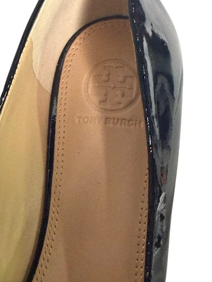 Tory Burch Black Bow Patent Leather Slim Heel Flats