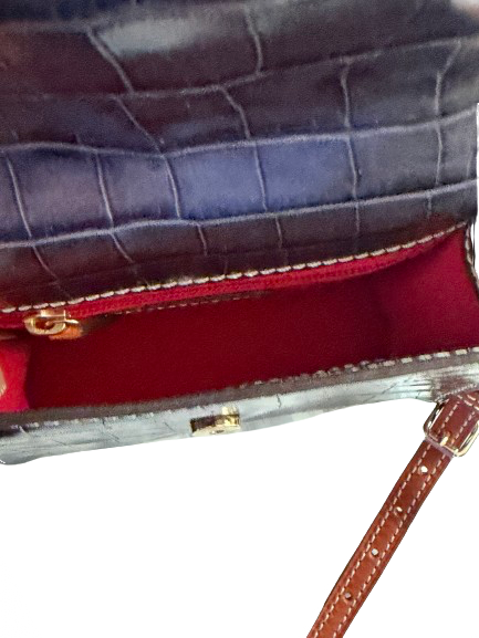 Dooney & Bourke Croc Embossed Square Crossbody in Charcoal