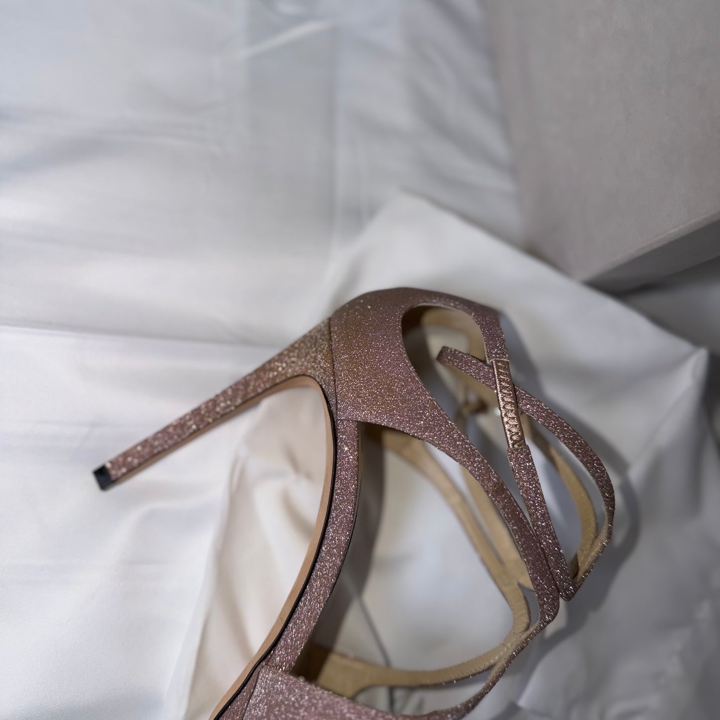 Jimmy Choo Rose Gold Glitter Heels