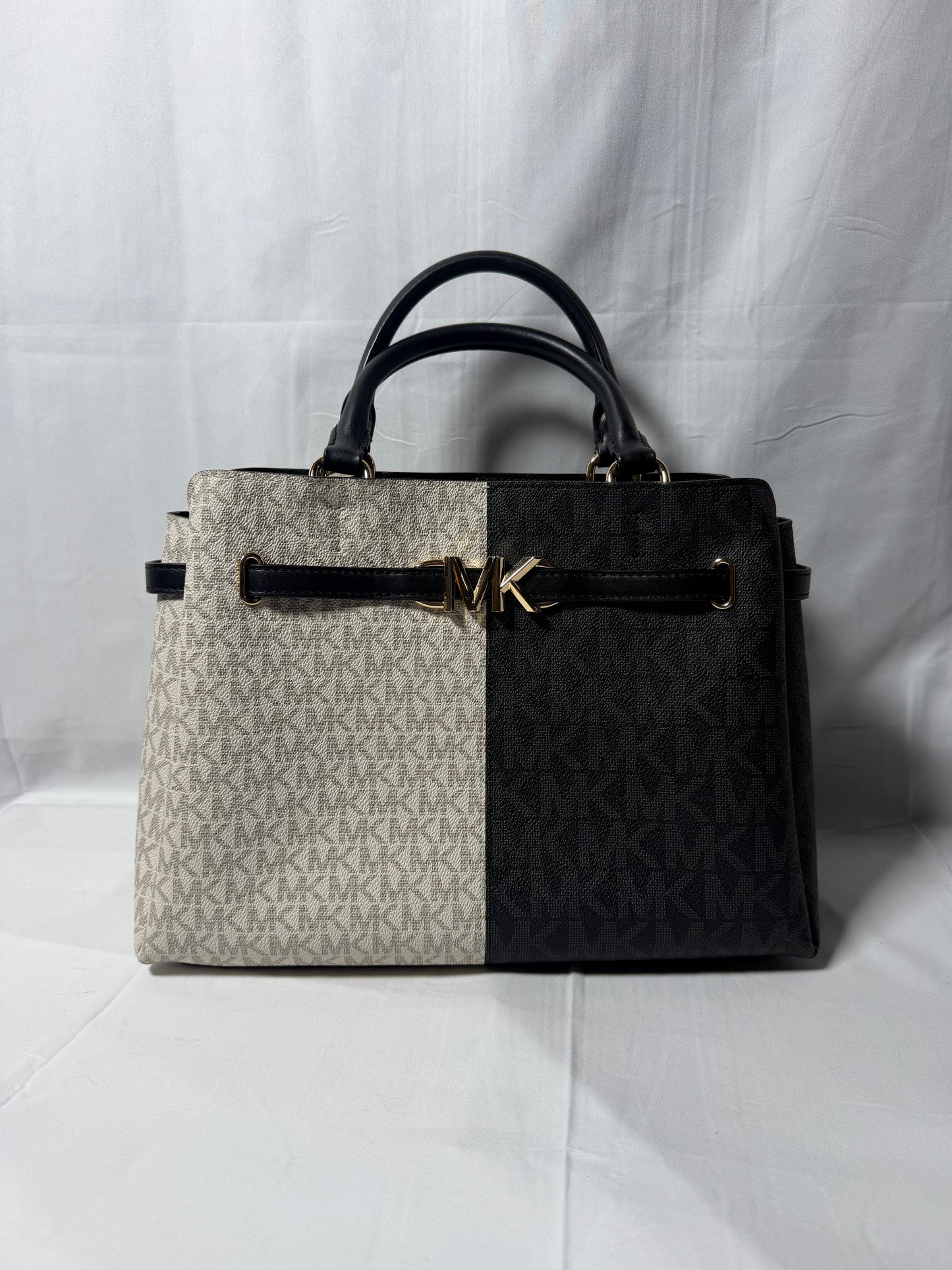 Michael Kors Black and White Color Block Handbag with Crossbody