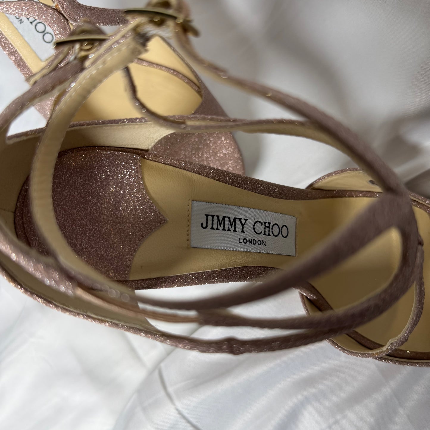Jimmy Choo Rose Gold Glitter Heels