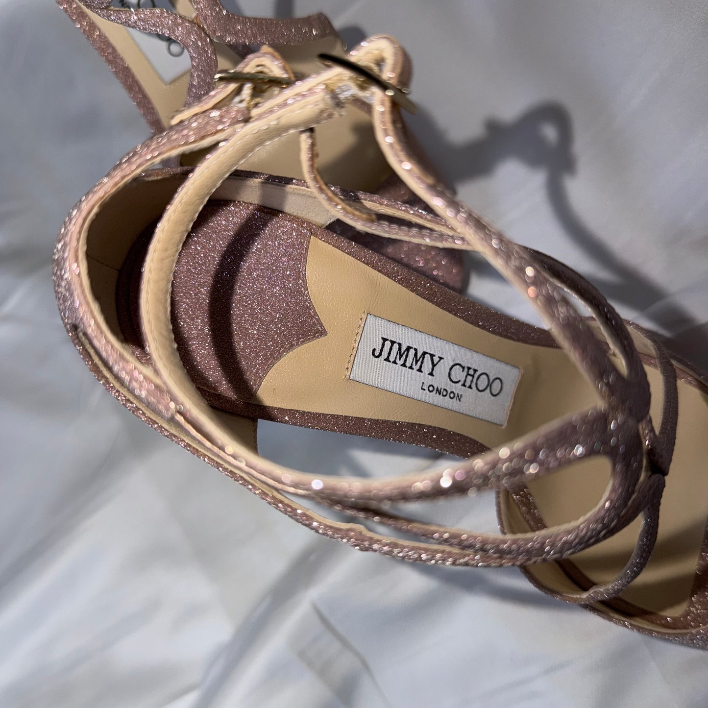 Jimmy Choo Rose Gold Glitter Heels