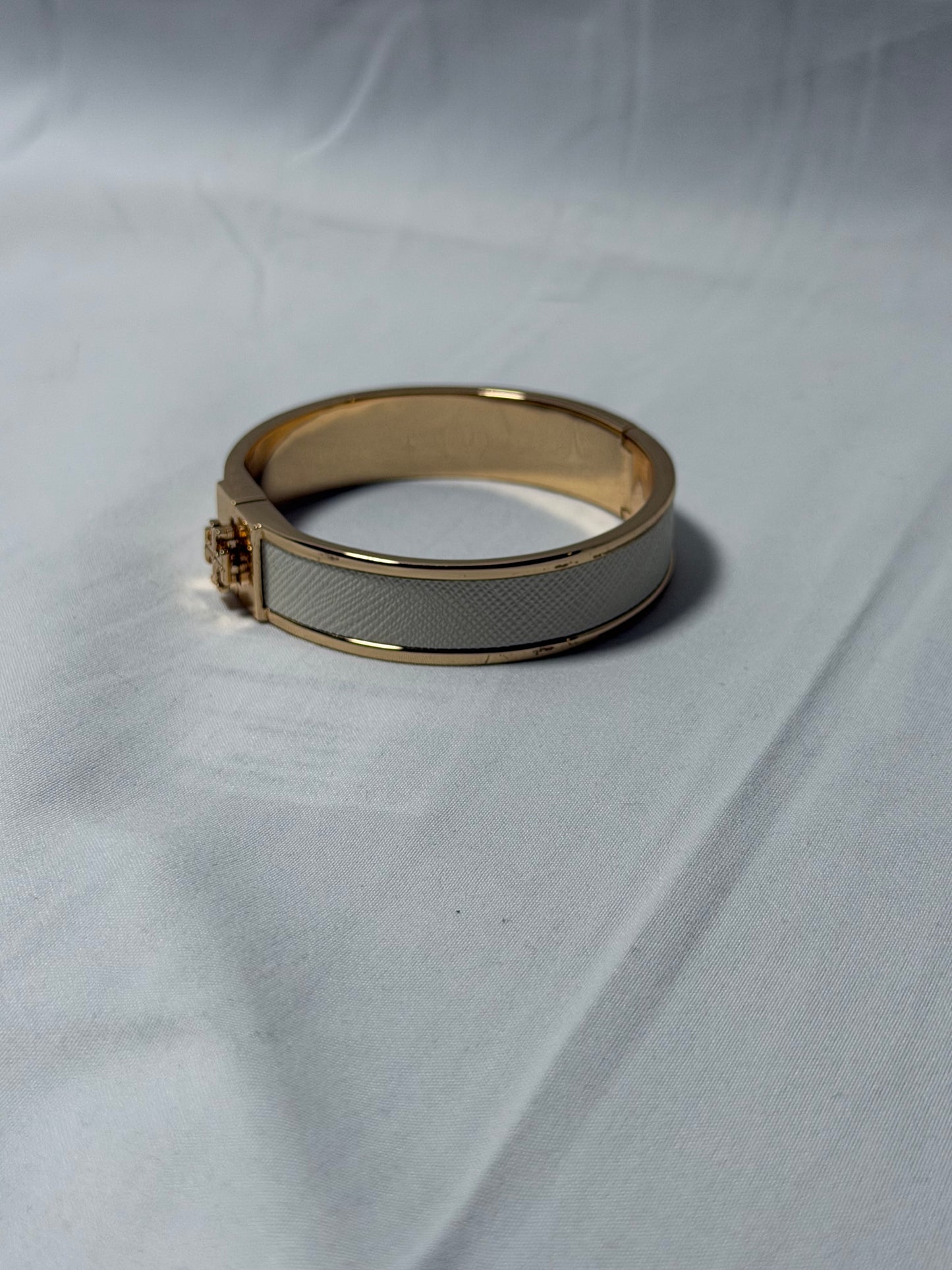 Tory Burch White Leather and Gold Bracelet
