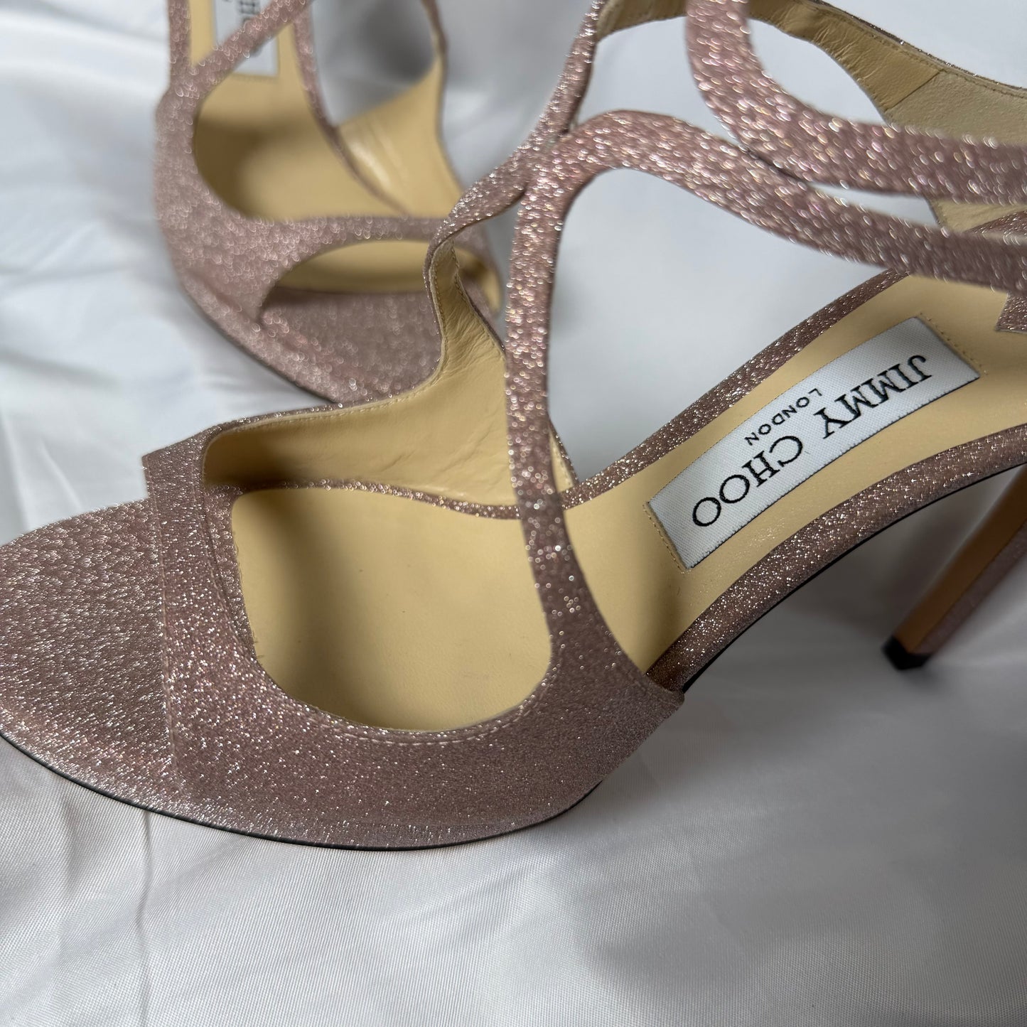 Jimmy Choo Rose Gold Glitter Heels