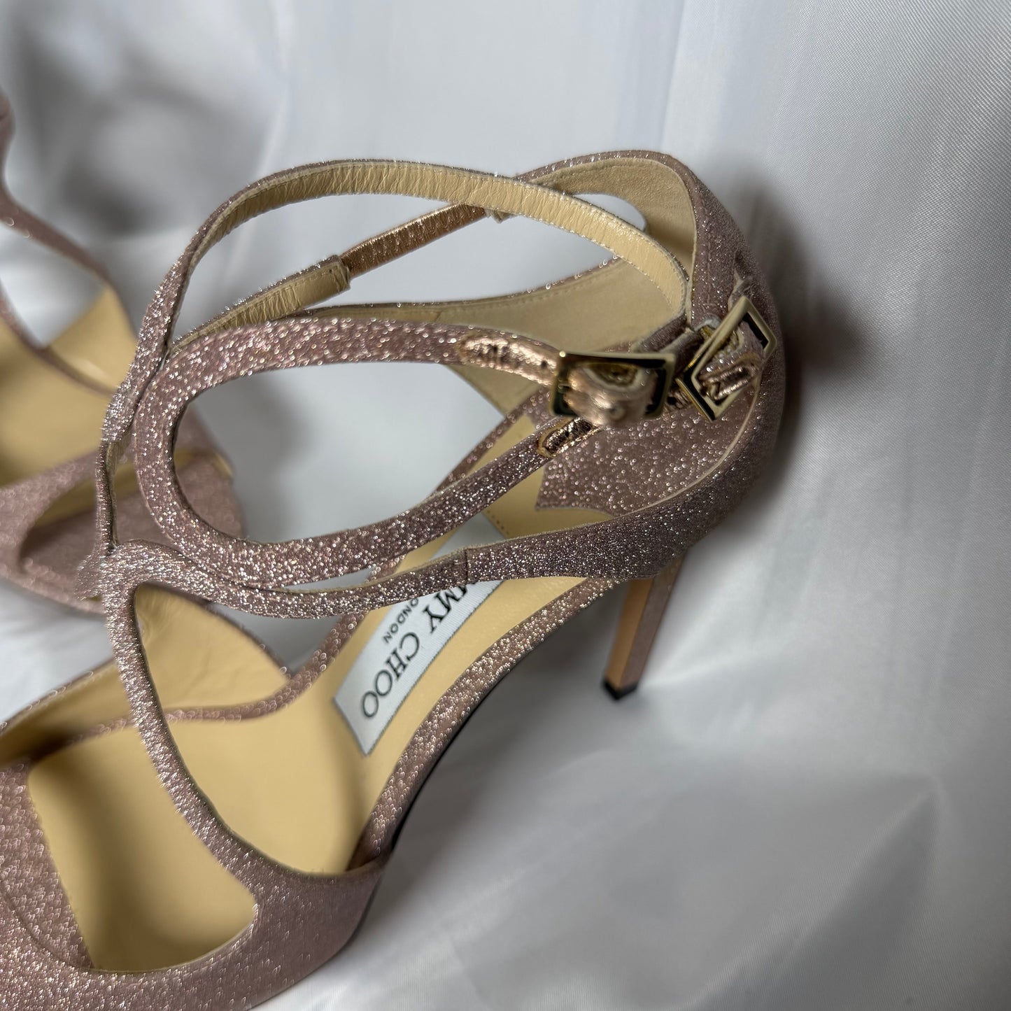 Jimmy Choo Rose Gold Glitter Heels