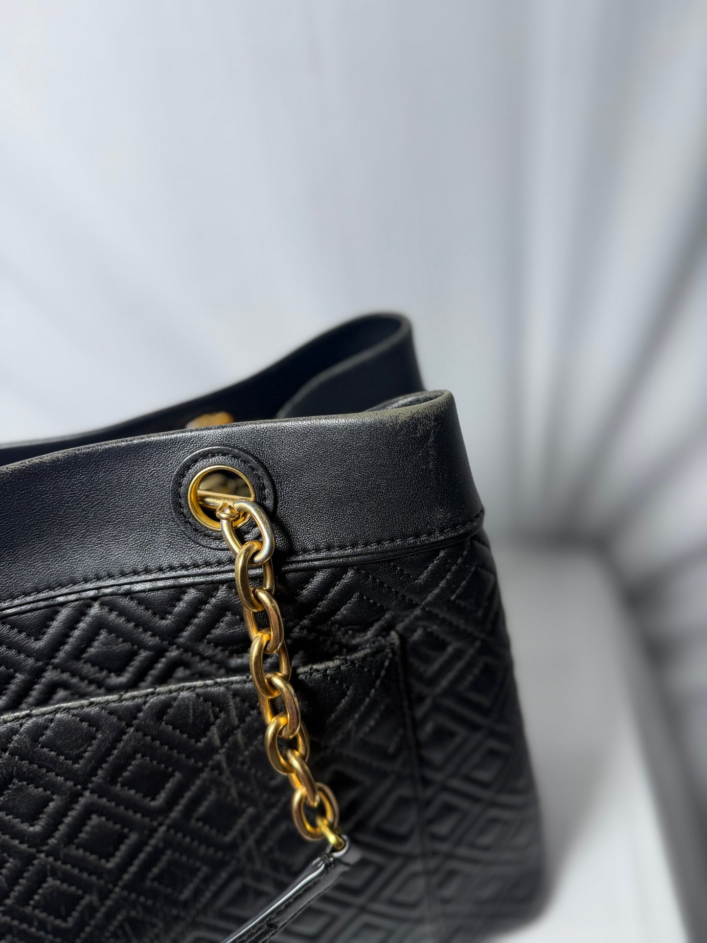 Tory Burch Black Qulited Leather Fleming Tote Bag