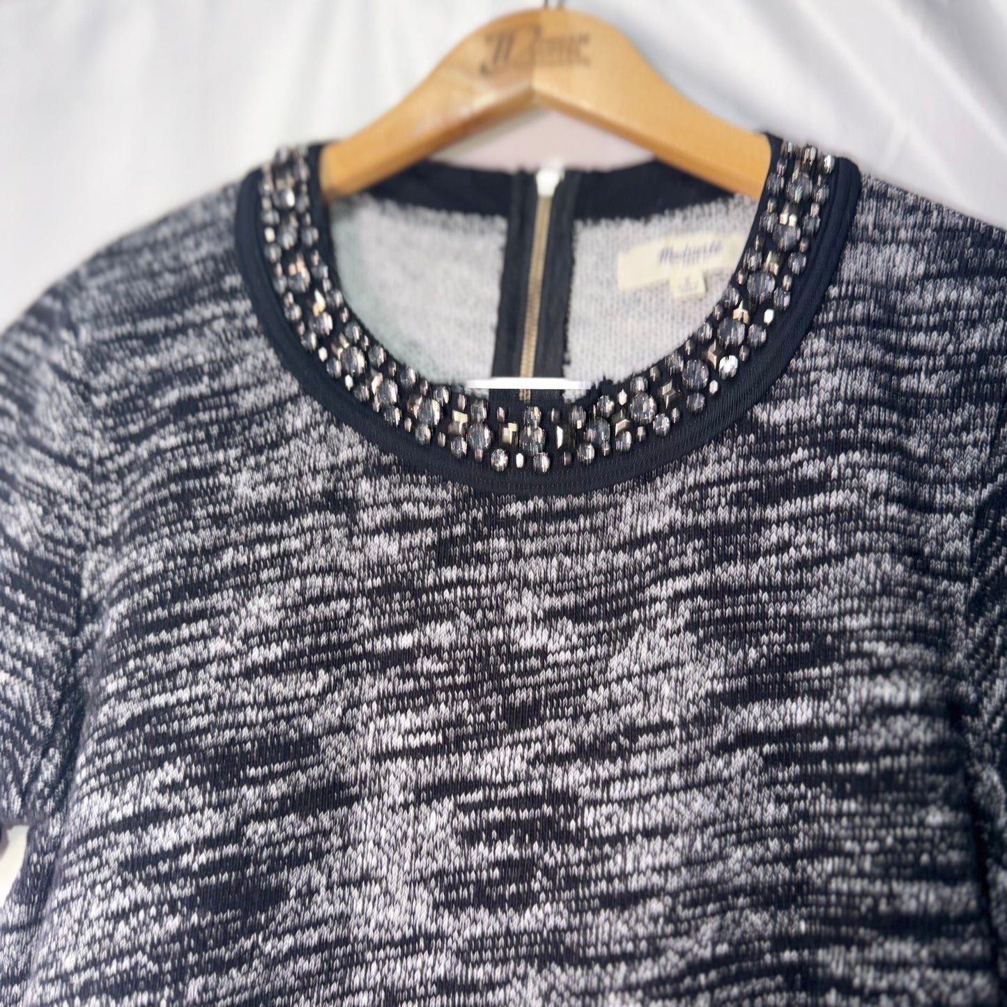 Madewell Grey and Black Rhinestones Neckline Top