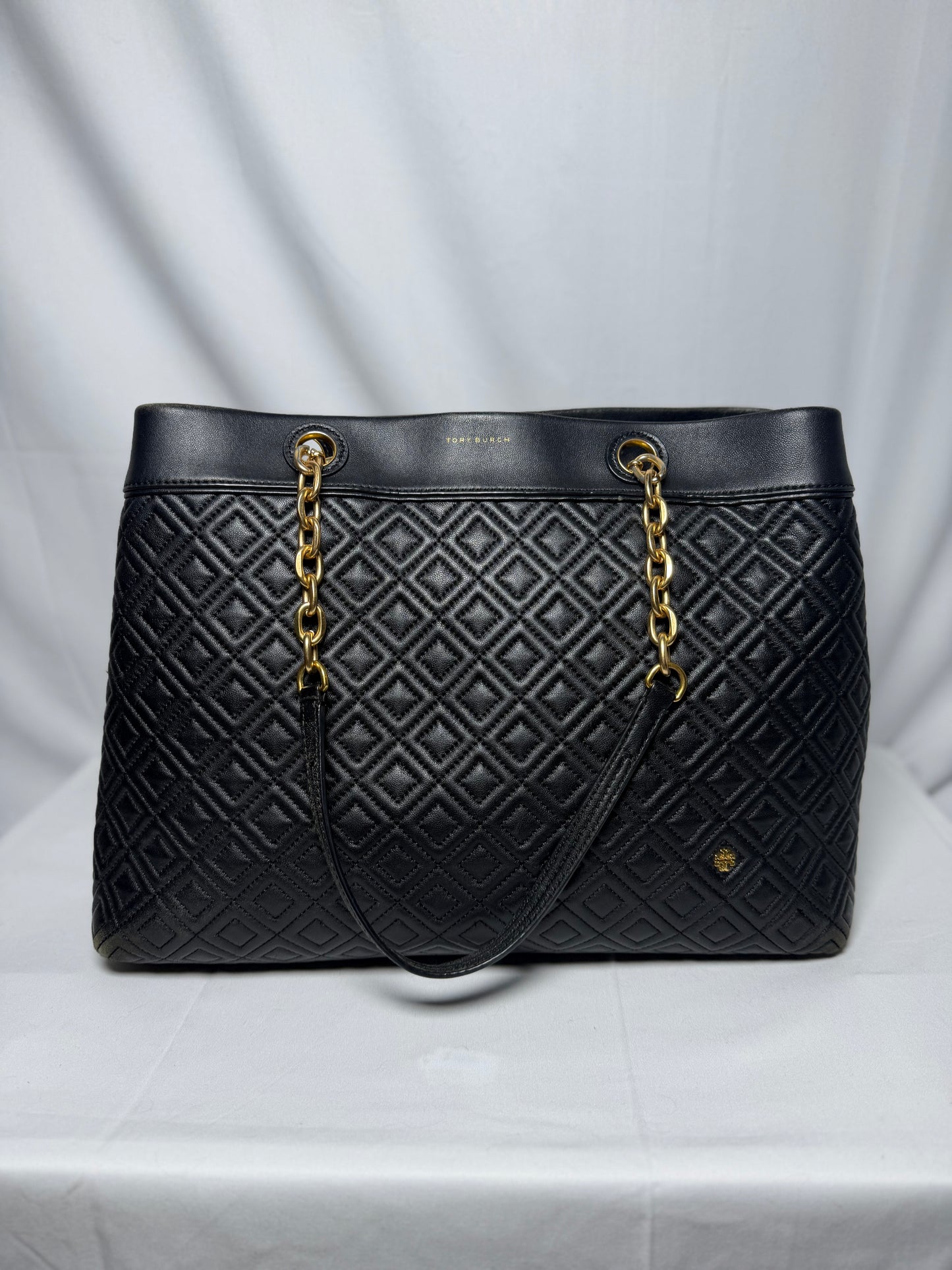 Tory Burch Black Qulited Leather Fleming Tote Bag