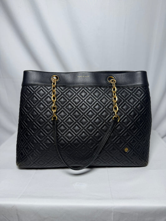 Tory Burch Black Qulited Leather Fleming Tote Bag