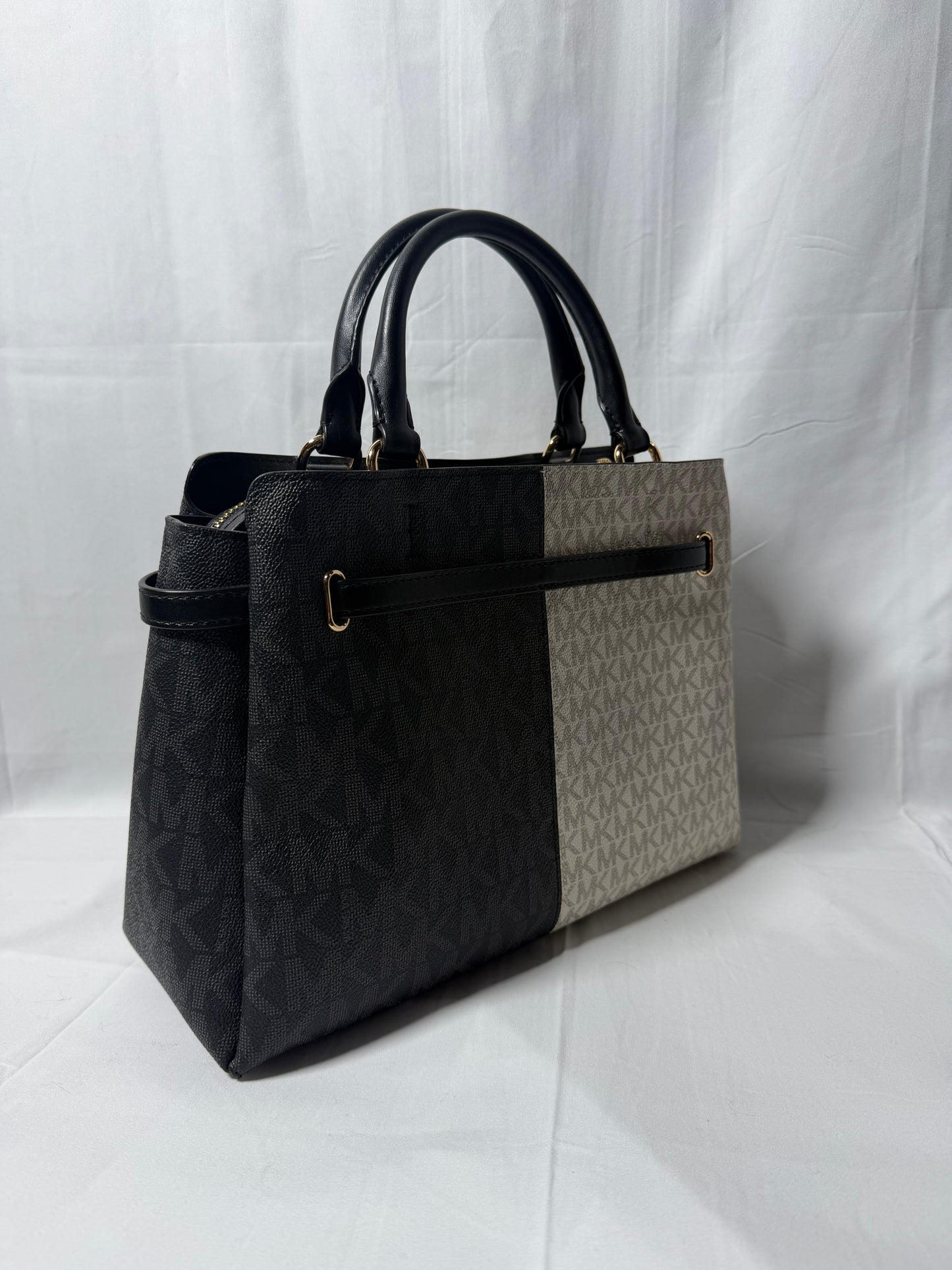 Michael Kors Black and White Color Block Handbag with Crossbody