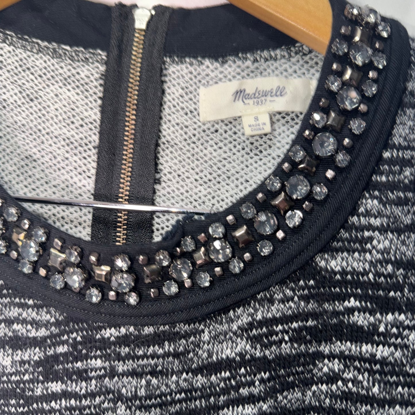 Madewell Grey and Black Rhinestones Neckline Top