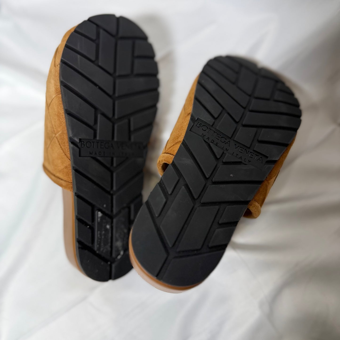 Bottega Veneta Tan Suede Woven Slide Mules Size 36