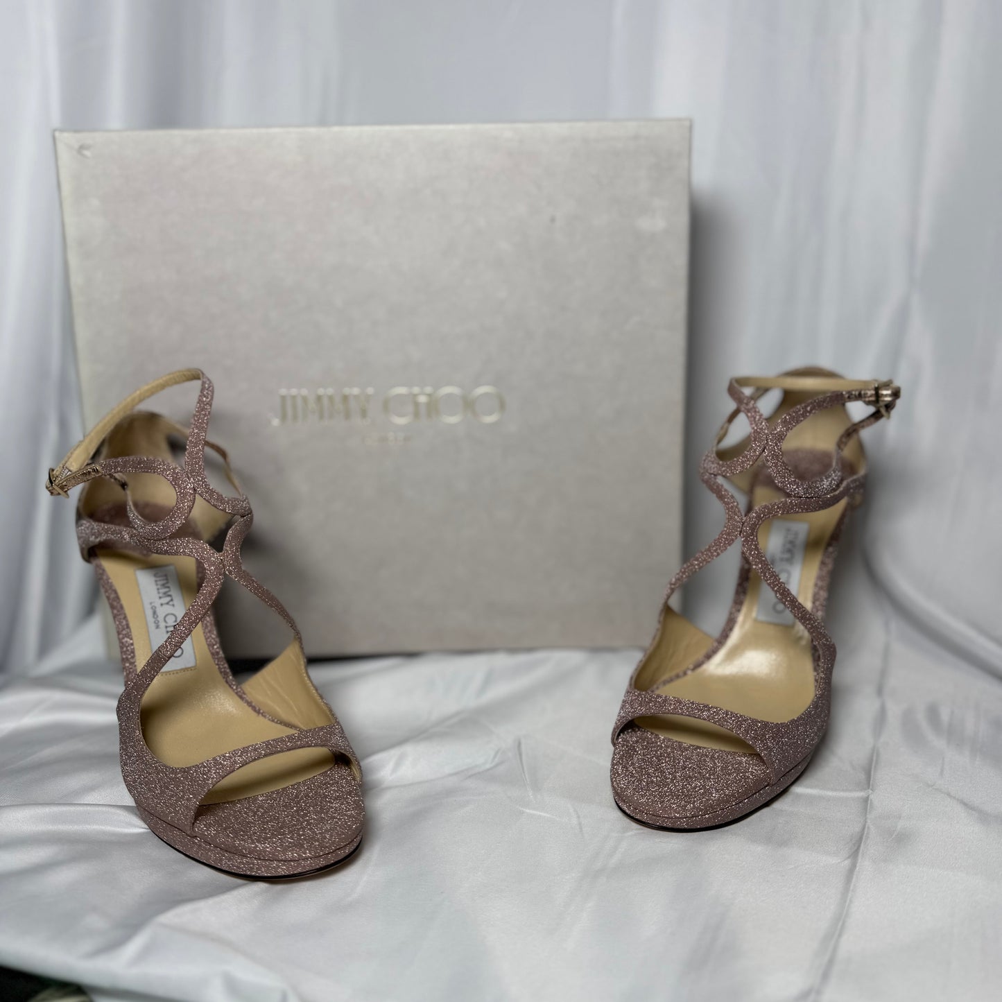 Jimmy Choo Rose Gold Glitter Heels