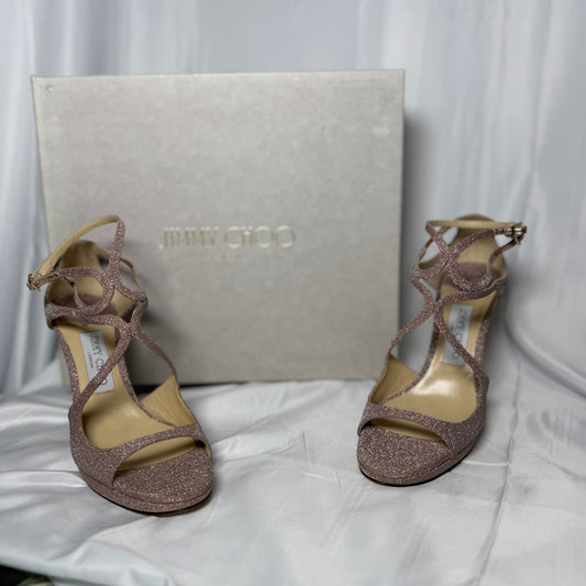 Jimmy Choo Rose Gold Glitter Heels