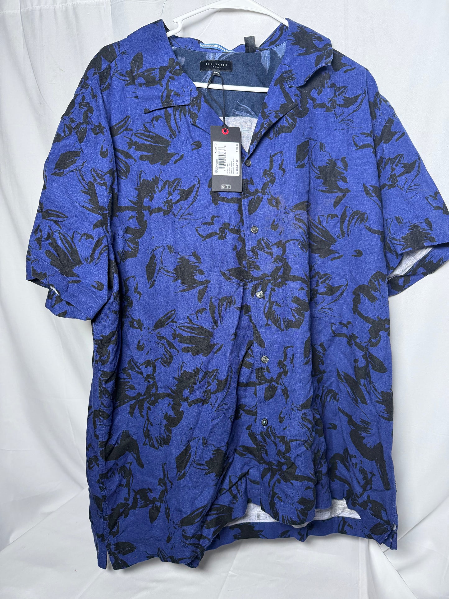 Ted Baker Mens Short Sleeve Button Down Black and Blue Shirt Brand New