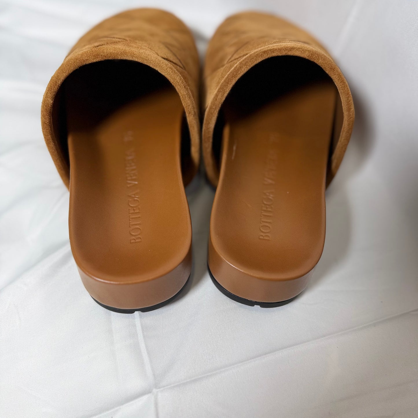 Bottega Veneta Tan Suede Woven Slide Mules Size 36