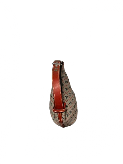 Dooney and Bourke Grey and Red Canvas Hobo Bucket Bag