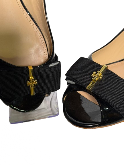 Tory Burch Black Bow Patent Leather Slim Heel Flats